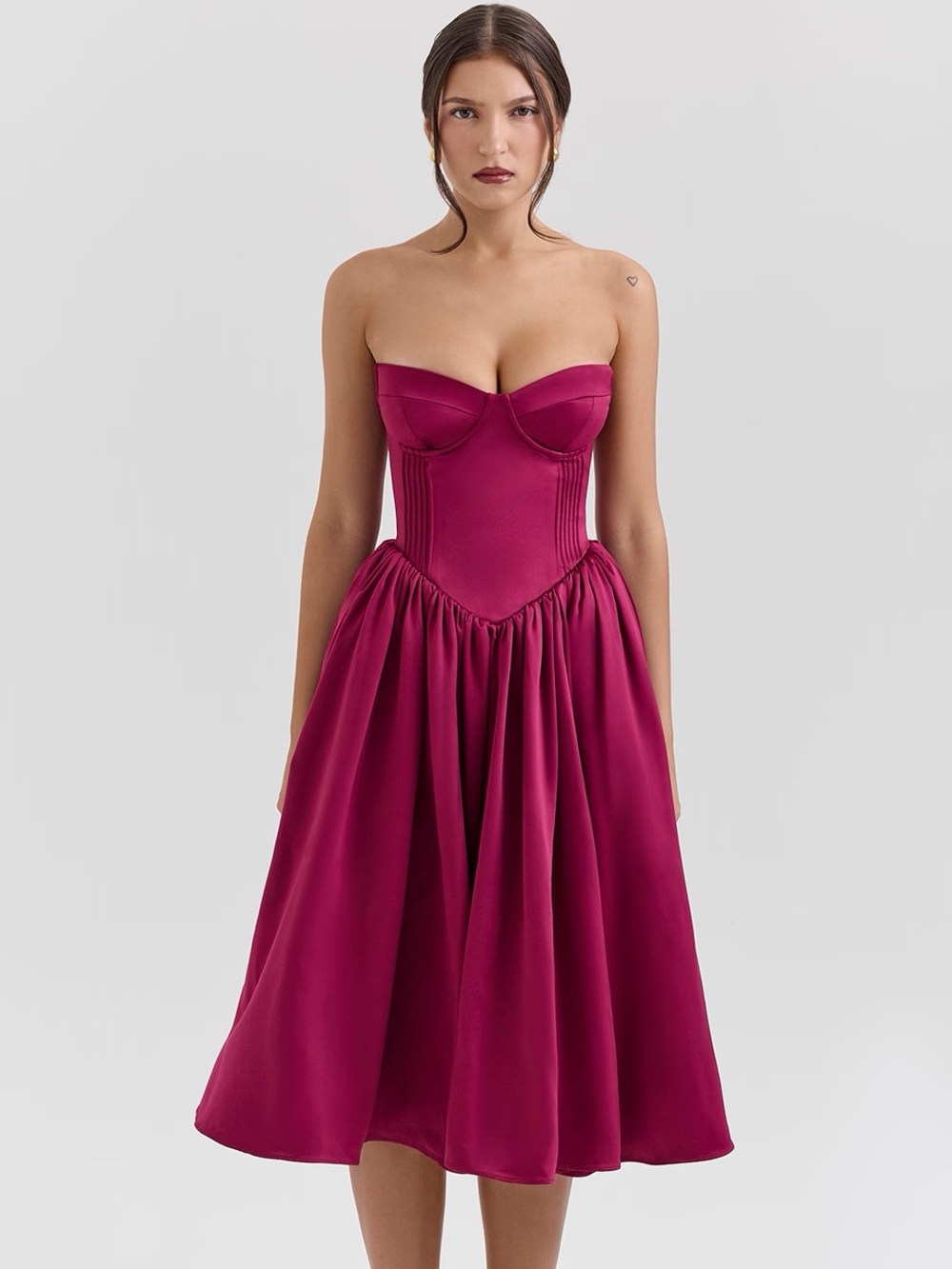 ✨ House of CB Coco Burgundy Satin Tulle Midi Dress ✨